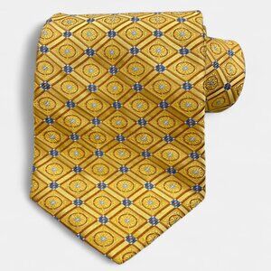 Jos. A. Bank Signature Collection Silk Tie Gold Blue Checker Geometric